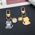 Gray Cat and White Daisy Enamel Clip Keychain Eight-Style Collection view 3