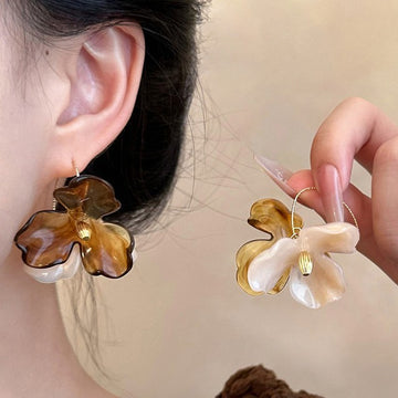 Brown And Ivory Petal Cluster Hook Earrings Jewelry Accessory