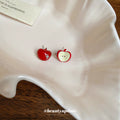 Red Apple And Slice Mismatched Stud Earrings Jewelry Pair view 4