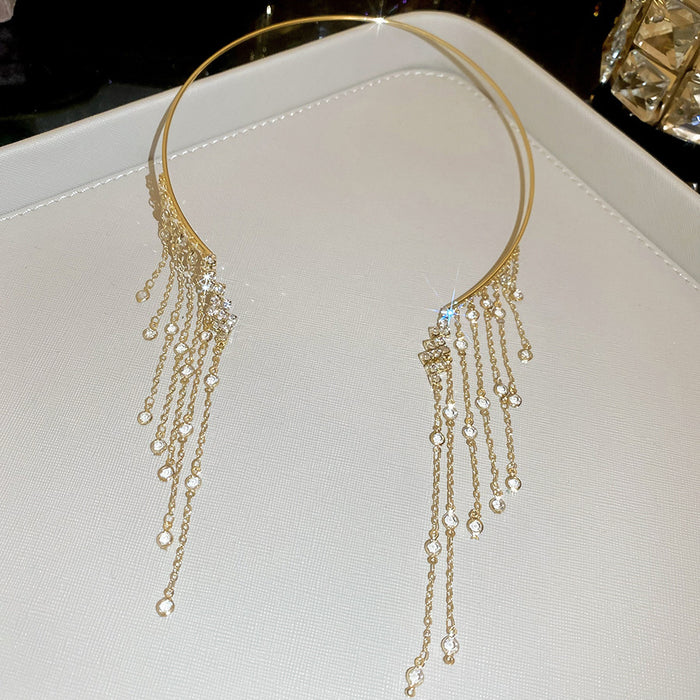 Crystal Wing Fringe Collar Necklace in Gold and Silver Tone