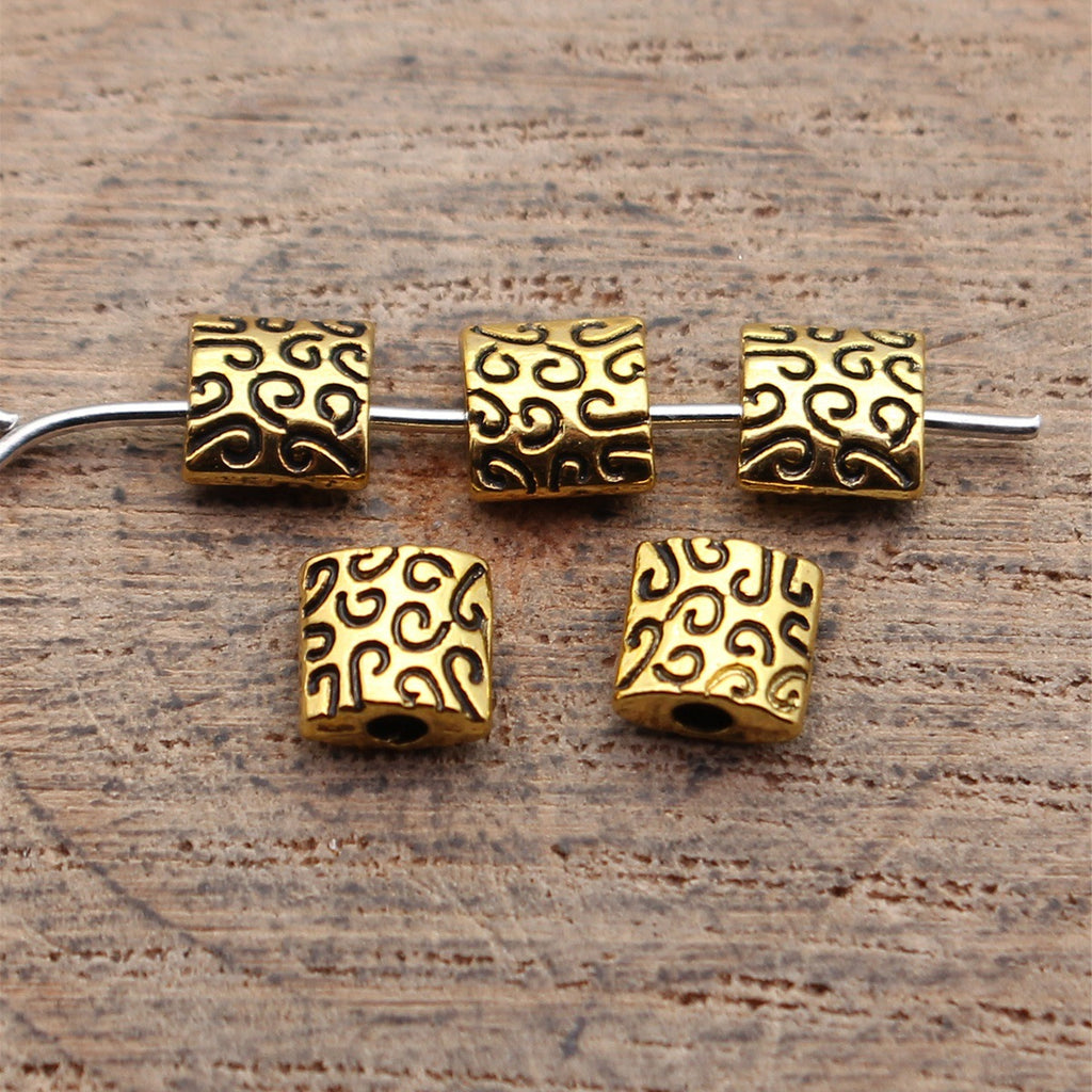 5.4x5.4x2.9mm 0.3g Antique Gold Zinc Alloy Carved Square Spacer Beads for DIY Bracelet Jewelry Making