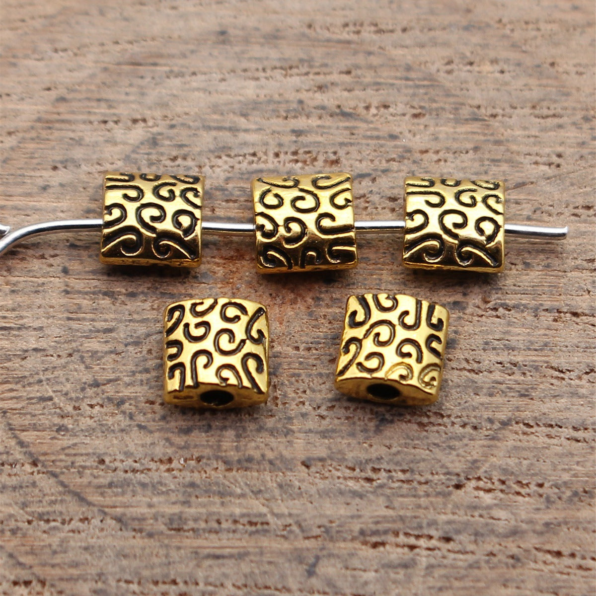 5.4x5.4x2.9mm 0.3g Antique Gold Zinc Alloy Carved Square Spacer Beads for DIY Bracelet Jewelry Making