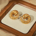 Twisted Spiral C-Shape Stud Earrings Gold Silver Titanium Steel view 2