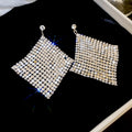 Silver Tone Crystal Mesh Diamond Statement Drop Earrings view 6
