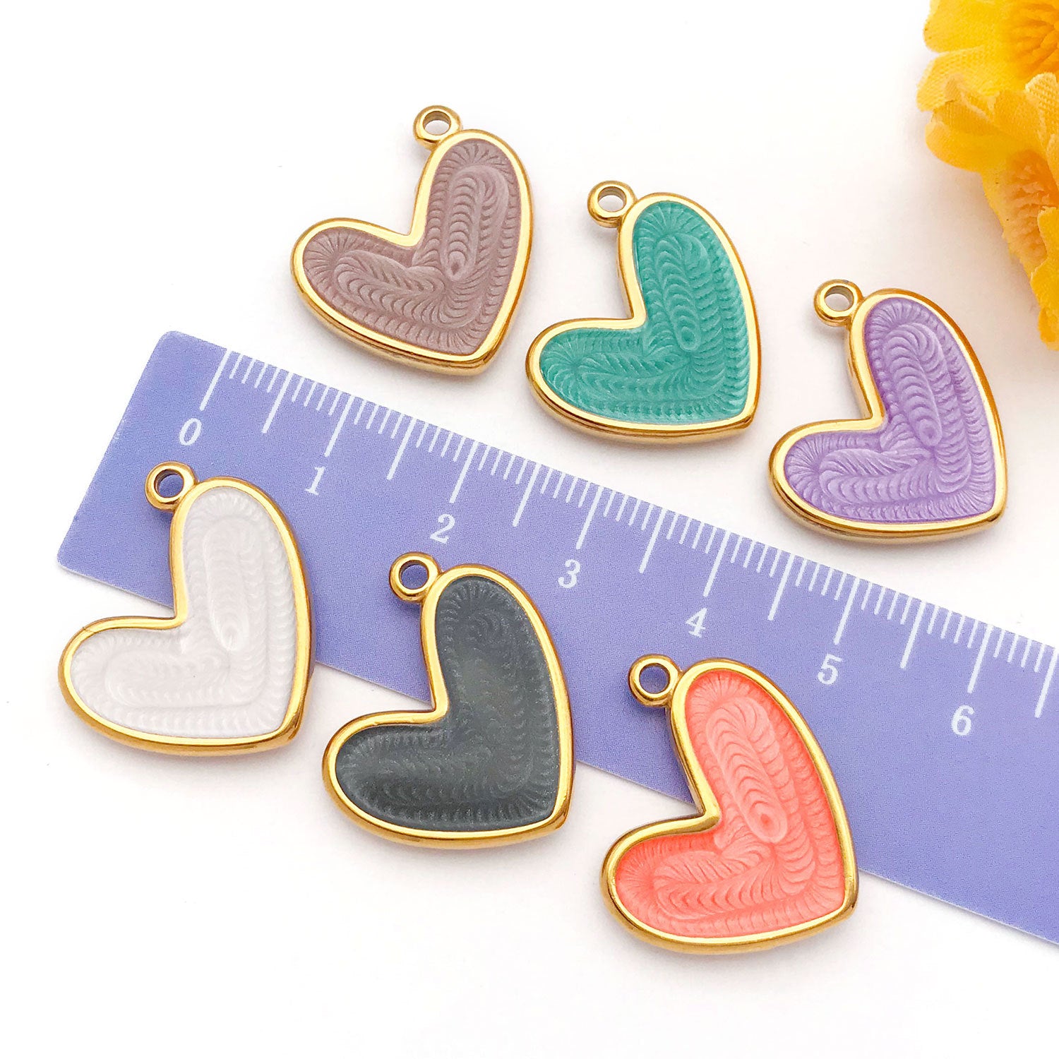 Stainless Steel Color Enamel Heart Charm Pendant for DIY Earrings Necklace