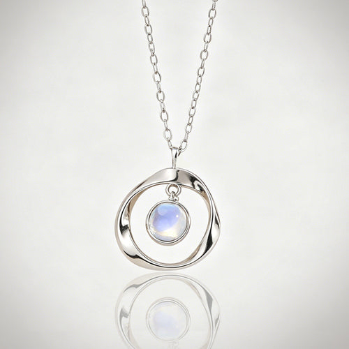 Silver Tone Orbital Pendant Necklace angled product view