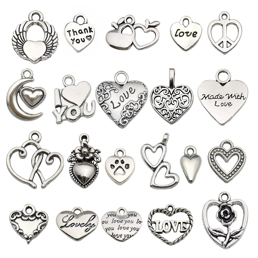 Antique Silver Zinc Alloy Hollow Heart Charm Pendant for DIY Necklace Earring Making