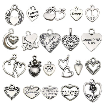Silver-Tone Heart Metal Charms with 22 Listed Options