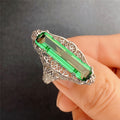 Green Rectangular Bar Filigree Ring Silver Tone Metal view 4