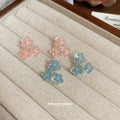 Pale Blue Enamel Flower Cluster Statement Stud Earrings view 2