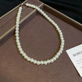 White Round Pearl Strand Necklace Silver Tone Clasp view 6