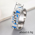 Silver Blue Enamel Leaf Band Ring With Pave Clear Stones view 4