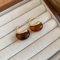 Gold Tone Brown Resin Rounded Chunky Hoop Stud Earrings view 6