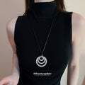 Black Cord Triple Circle Rhinestone Pendant Long Necklace view 1