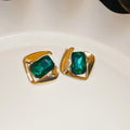Gold Tone Red Or Green Rectangle Crystal Necklace And Green Earrings view 8