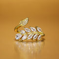 Gold Tone Double Leaf Crystal Open Band Ring Jewelry view 3