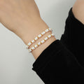 White Shell Disc Bead Bracelet Gold Accents Adjustable view 1