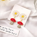 White Daisy and Mushroom Dangle Earrings in Two Colors view 7