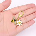 Gold Rhinestone Bee Daisy Flower Lobster Clasp Keychain view 4