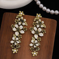 White Petal Antique Gold Floral Cascade Long Earrings view 3
