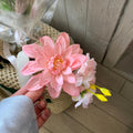 Pink Fabric Dahlia Duckbill Hair Clip with White Buds view 6
