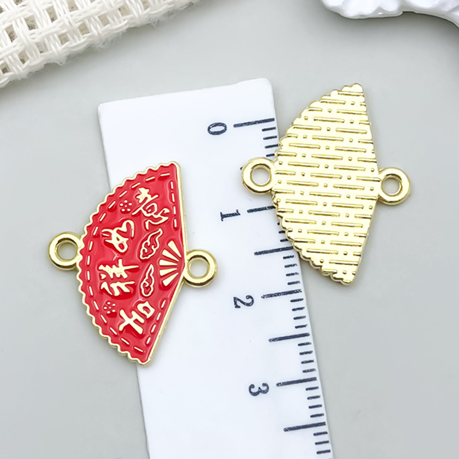 Enamel Zinc Alloy Fan Bamboo Leaf Tassel Charm Pendant for DIY Handmade Jewelry