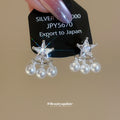 Silver Tone Star Stud Earrings With Pearl Clusters view 4