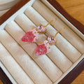 Pink Crystal Strawberry Drop Earrings with Polished Metal Details view 6
