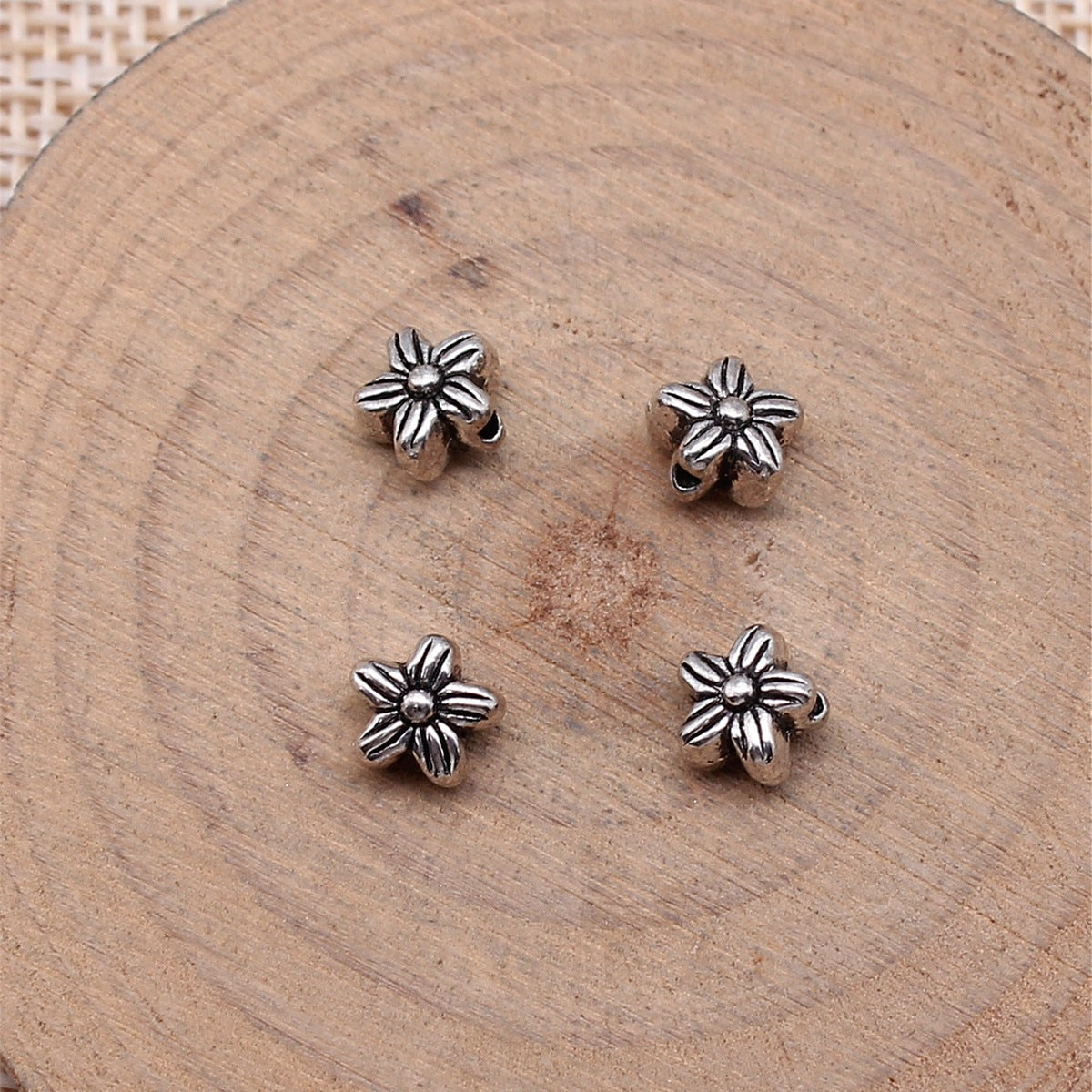 6.5x6.5mm 0.48g Antique Silver Zinc Alloy Flower Small Hole Spacer Beads for DIY Bracelet Jewelry Making