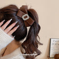 Fabric Bow Twist Claw Clip Rhinestone Buckle Brown Grey view 1