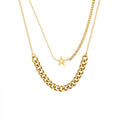 Double Layer Curb Chain Star Pendant Necklace Gold Steel view 5