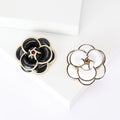 Layered Camellia Flower Enamel Brooch in Black or White view 1