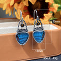 Antique Silver Tone Blue Teardrop Hook Earrings with Polished Finish view 5