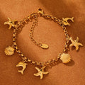 Gold Ocean Charm Bracelet Starfish Dolphin Shell Components view 3