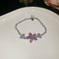 Silver Tone Blue Pink Or Green Flower Necklace Bracelet And Earrings view 11