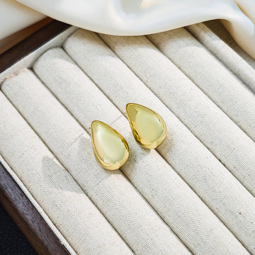Gold Curved Teardrop Sculptural Small Stud Earrings