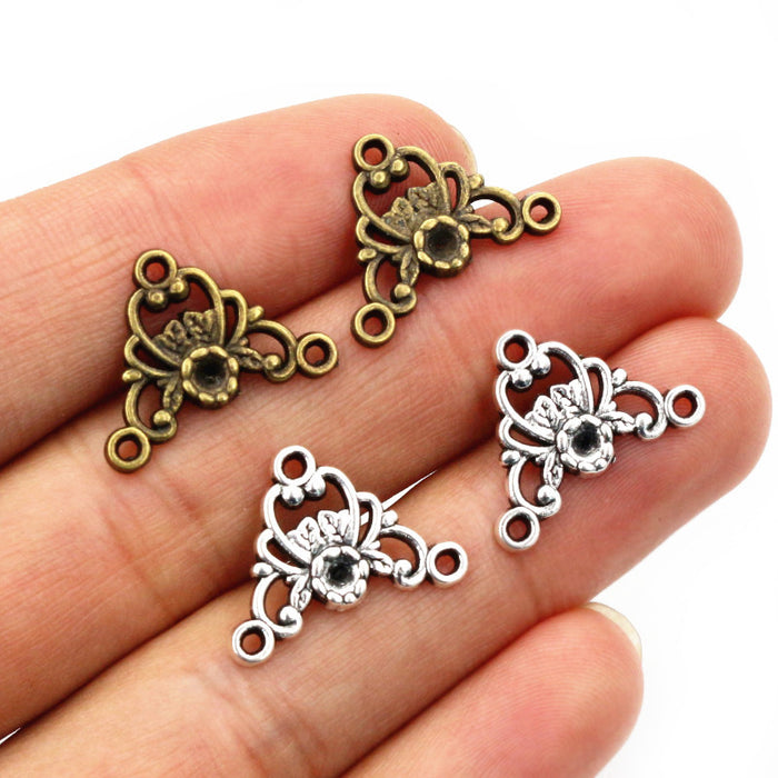 Three Loop Floral Connector Charms in Two Antique Finishes
