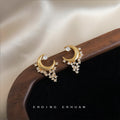 Gold Tone Crescent Moon Clear Stone Tassel Stud Earrings view 6