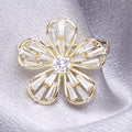 Gold Five-Petal Flower Brooch Clear Baguette Zircon view 3