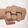 Gold Green Glass Stone Full Eternity Band Rings Stainless Steel view 3
