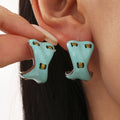 Stainless Steel Enamel C Shape Oil Drip Stud Earrings Mint White view 2