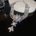 Silver Crystal Pearl Flower Necklace And Drop Earrings view 7