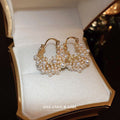 Gold Tone Pearl Cluster Open Hoop Earrings Jewelry view 2