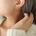 Double Layer Paperclip Chain Drop Stud Earrings Gold Steel view 1