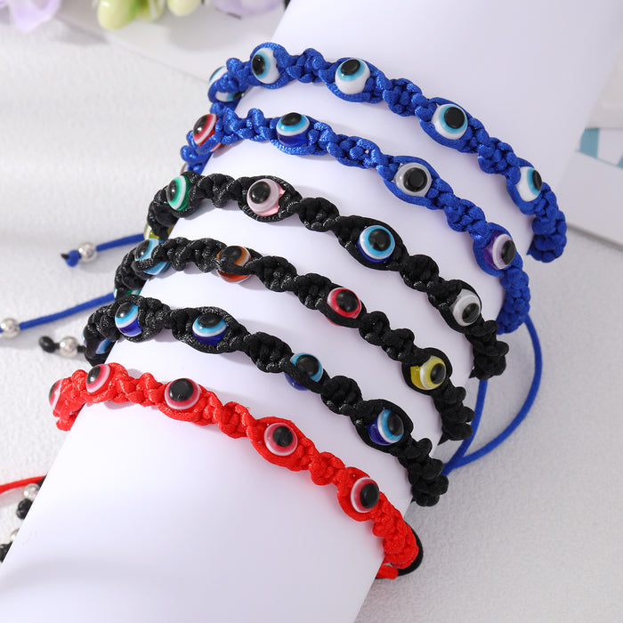 Braided Cord Multicolor Evil Eye Bead Adjustable Bracelets