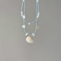 Pale Blue Beaded Necklace with White Shell Drops in Two Coastal Styles view 2