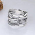 Antique Silver Multi Band Leaf Texture Open Ring Sizes 6-10 view 3