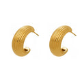 Multi Ridge C Hoop Earrings in Polished Gold and Silver Tone view 5