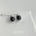 Silver Organic Bezel Black Cabochon Stone Stud Earrings view 4