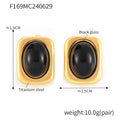 Square Frame Black Glass Cabochon Stud Earrings Gold Steel view 7